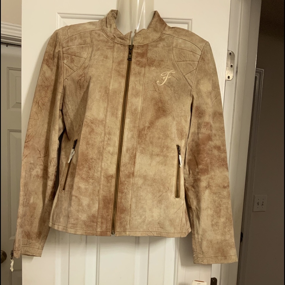 BRAND NEW FETISH TAUPH LEATHER JACKET. SIZE - L